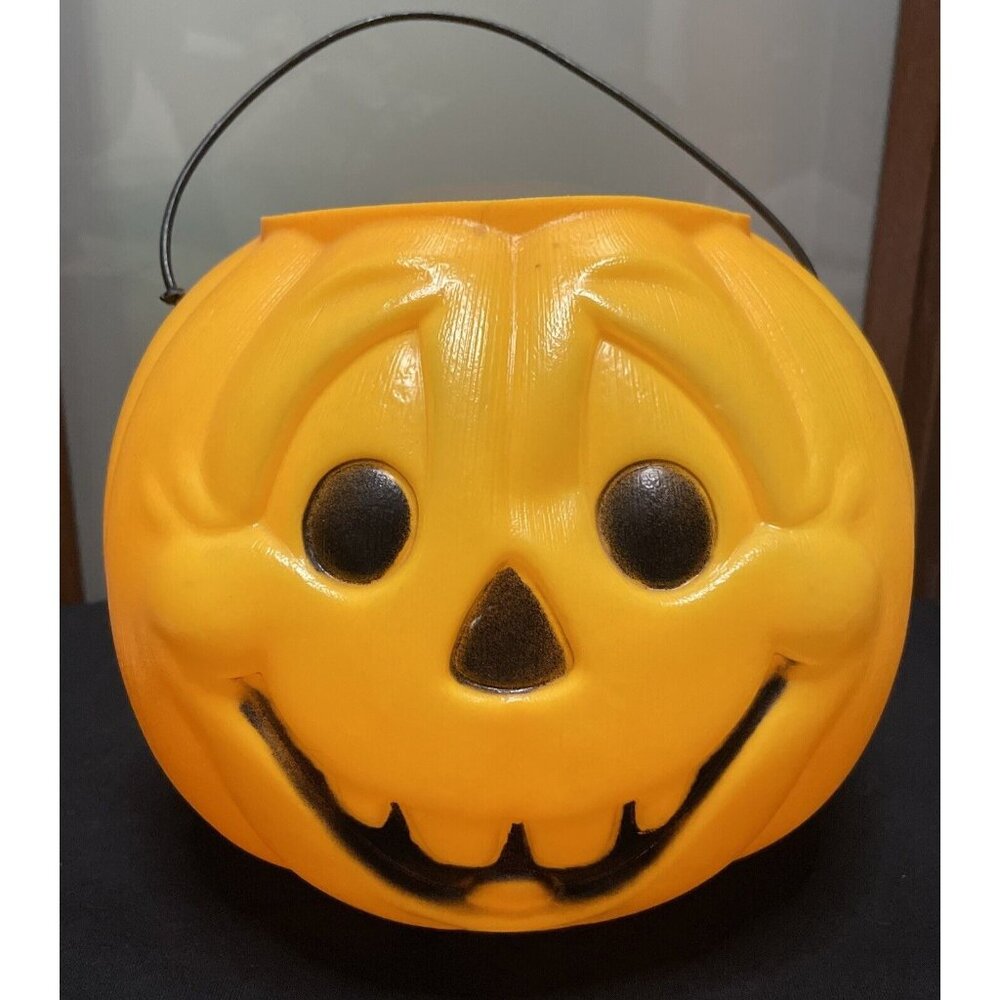 Halloween Jack O Lantern Pumpkin Bucket Vintage Blow Mold General Foam Plastics - Picture 1 of 3